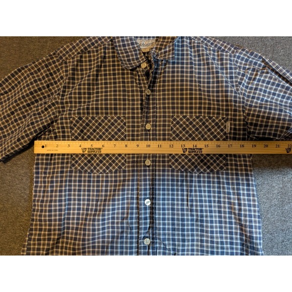 Carhartt Shirt Men's Medium Button Up Short Sleeve Relaxed Fit Blue Plaid - Picture 4 of 11